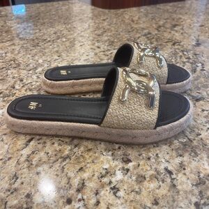 H & M Espadrille crème Raffia Slide with buckle Sz 39